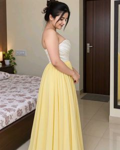 White &amp; Yellow Strapless Maxi Dress