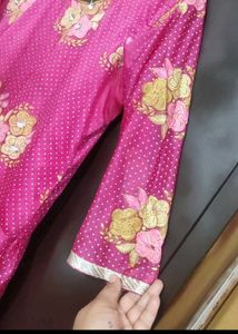 Rose Color Golden Floral Work Gown For 42 Bust