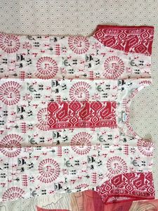 White Kurta with Red Ethnic Print