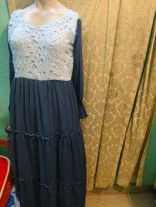 new Elegant Navy Blue Lace Gown