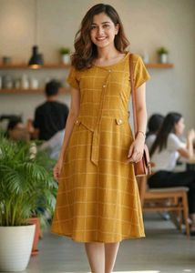 Mustard Checkered Midi Dress