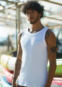 Men's White Ribbed Tank Top