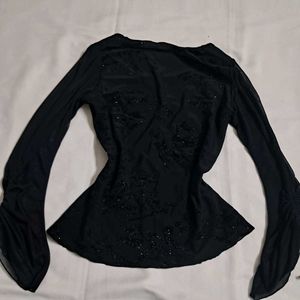 Y2k Vintage Gothic Sparkly Dark Romance Black Top