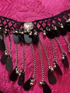 2 Boho Chic Black Sequin Choker Necklace