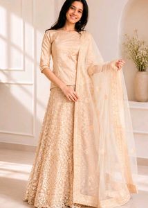 Champagne Pearl Embroidered Designer Lehenga Set