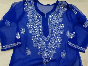 Royal Blue Embroidered Kurta with inner lining