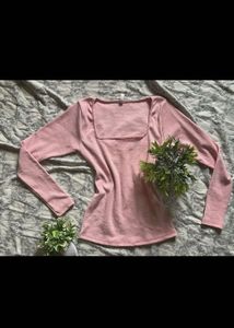 Square Neck Cotton ribbed top with long sleeves
