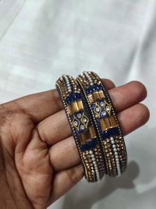 Exquisite Blue &amp; Gold Embellished Bangles