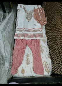 Elegant White &amp; Pink Kurta Set with Dupatta