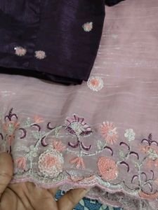 Beautiful Pink Saree with Embroidered Border