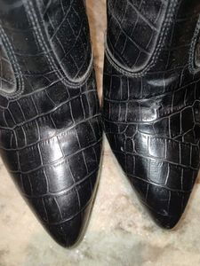 Black Croc Print Heeled Boots