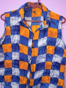 🎀150rs SALE🎀Checkered Tie-Front Sleeveless Shirt