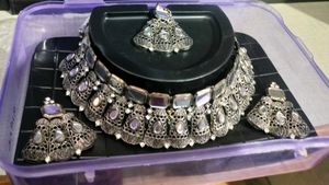 Ethnic Silver Oxidized Choker Necklace Set