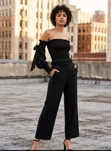 Chic Black one hand Off-Shoulder Smocked Crop Top