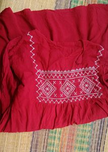 Red Embroidered Peasant Dress