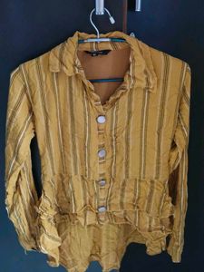Mustard Yellow Striped Ruffled Top