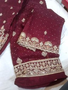 Maroon Embroidered suit pant Set