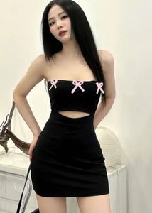 Chic Black Strapless Dress with Bows-New me