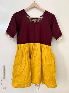 Embroidered A-line thread work organic cotton kurt