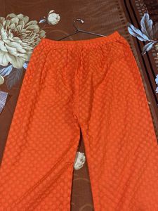 Orange cotton chikan kari Embroidered Palazzos