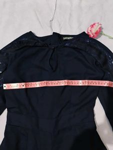 Navy Blue Sequin Sleeve Jumpsuit(Bust-30)