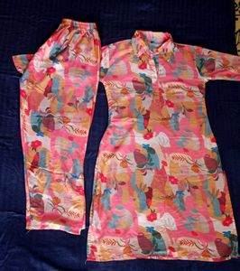 Vibrant Floral Print Kurta with Pants Set