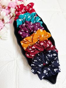 Set of 6 Colorful Bandhani Hair Scrunchies