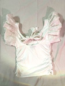 White coquette ruffle sleeves top