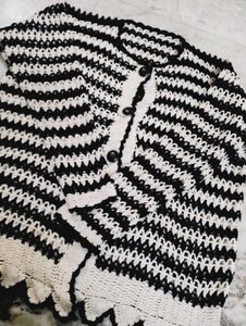 Chic Black &amp; White Crochet Cardigan