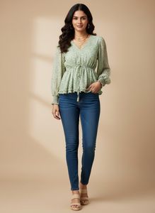 Chic Green Floral Peplum top