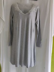 Comfy Grey Lace Trim Nightgown