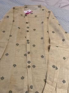Men's Beige Printed Kurta