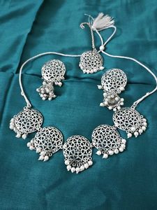 Silver Oxidised Necklace and Earring Set