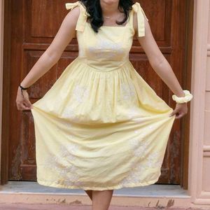 yellow embroidered party wear dress