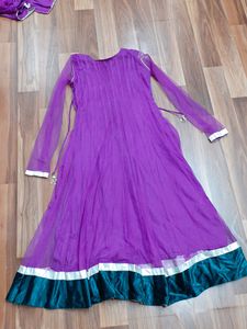 Net Fabric Purple Wedding 3 Piece Long Frock