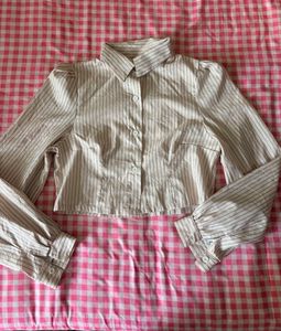 Pinstripe Cropped Button-Up Shirt