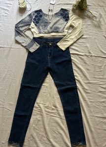 Stylish Crop Top & Jeans Set