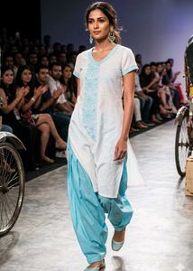 White and blue Cotton Kurta Set
