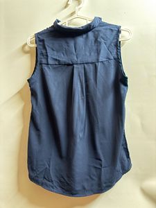 Navy Blue Sleeveless Collared Top