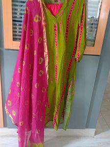 Green Pink Kurta set With Dupatta XL