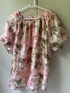 Sheer Floral Puff Sleeve Blouse