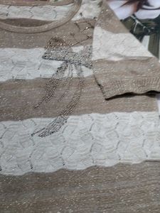 Sparkling Striped Top with Bow Detail