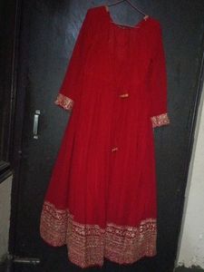Red Embroidered Anarkali Suit