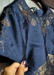 Elegant Royal Blue Saree with Gold Embellishments
