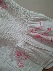 Chic White Halter Top with Pink Floral Embroidery