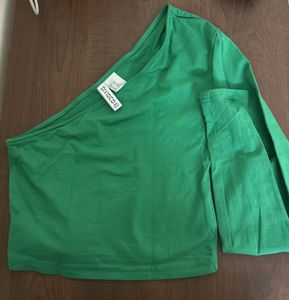 Green One-Shoulder Crop Top