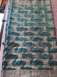 Elegant Teal Brocade Silk Saree