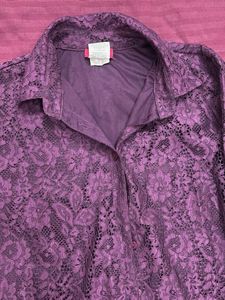 Elegant Purple Lace Button-Up Blouse