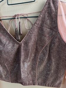 Sparkling V-Neck Blouse with Sheer Sleeves