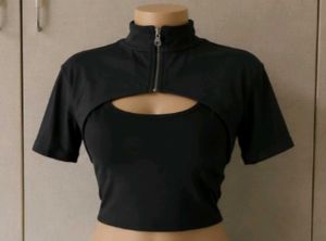 Black Cut-out Mock Neck Top